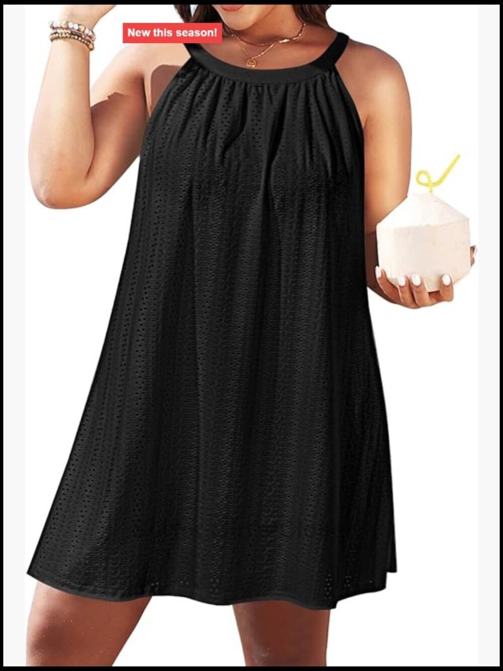 Plus Size Swim Cover Up - Halter Hollow Out Beach Dress Sleeveless
